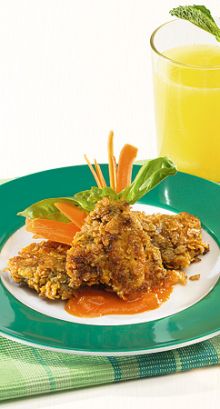 Chicken-nuggets aux cornflakes et relish aux tomates et aux abricots